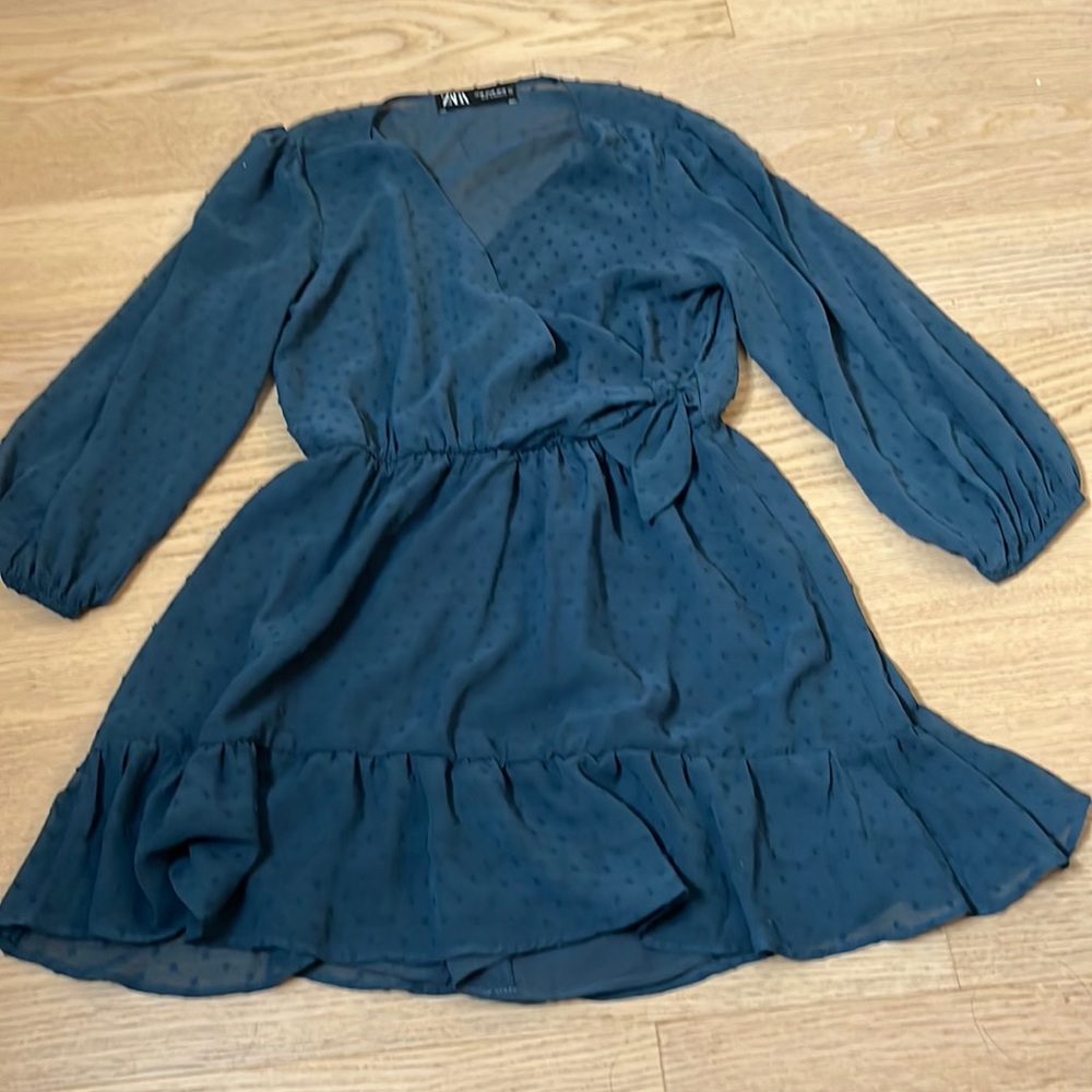 Zara blue aqua tiered dress with side bow